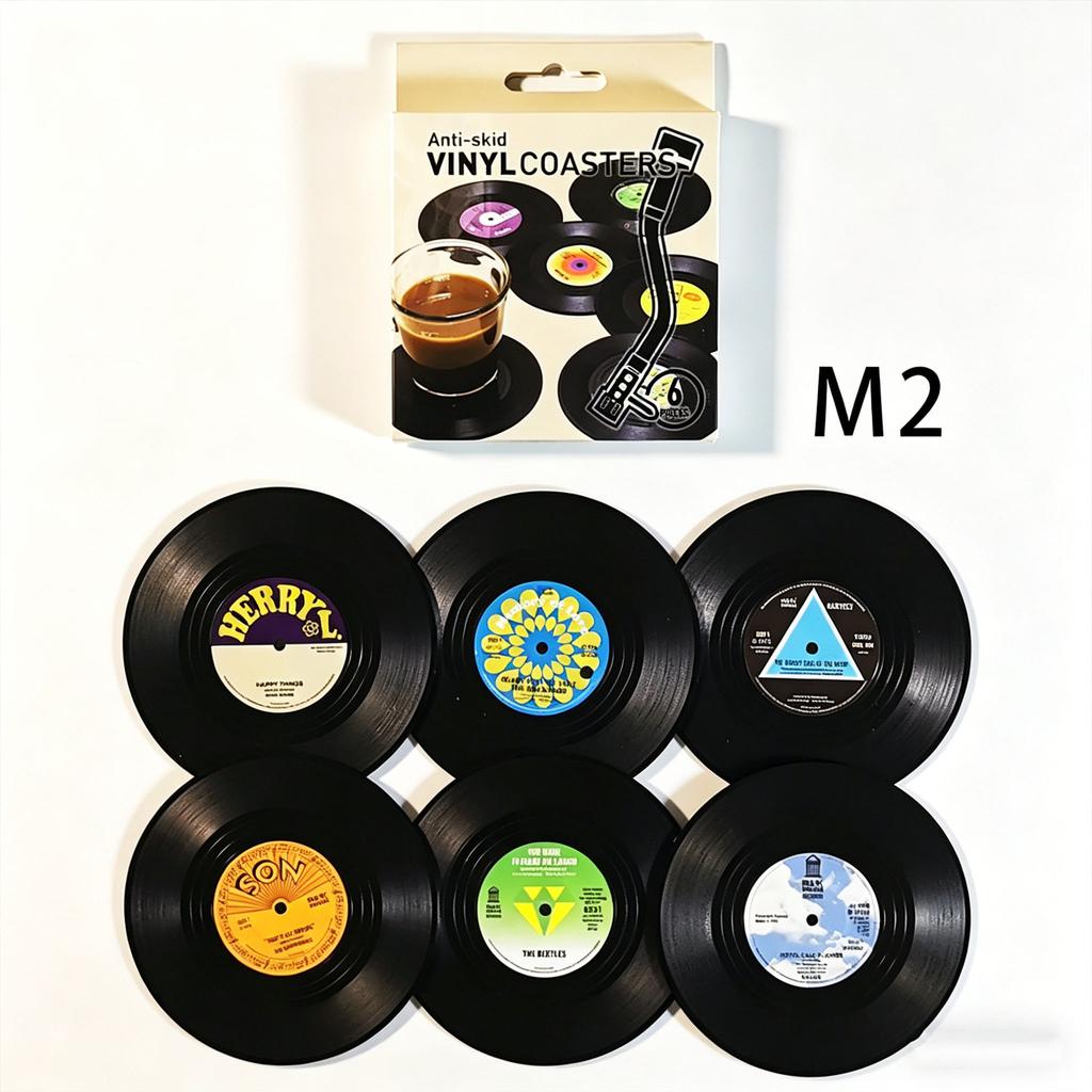 Retro Vinyl Record Coasters Set Anti-Skid Drink Coasters for Music Lovers Vintage Style Table Mats for Home Bar Kitchen Office