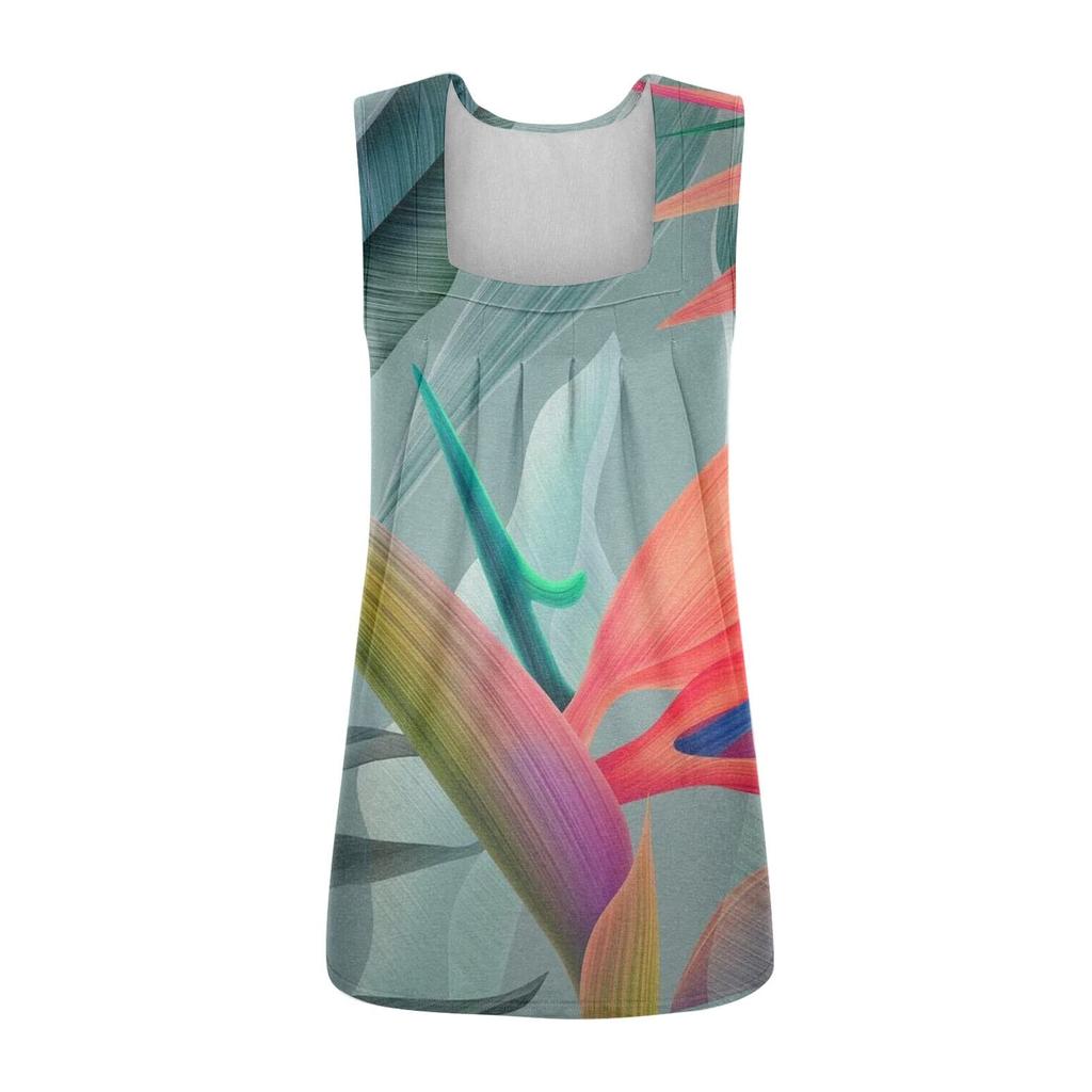 Köp Women's Summer Casual Tank Tops Loose Fit Pleated Square Neck