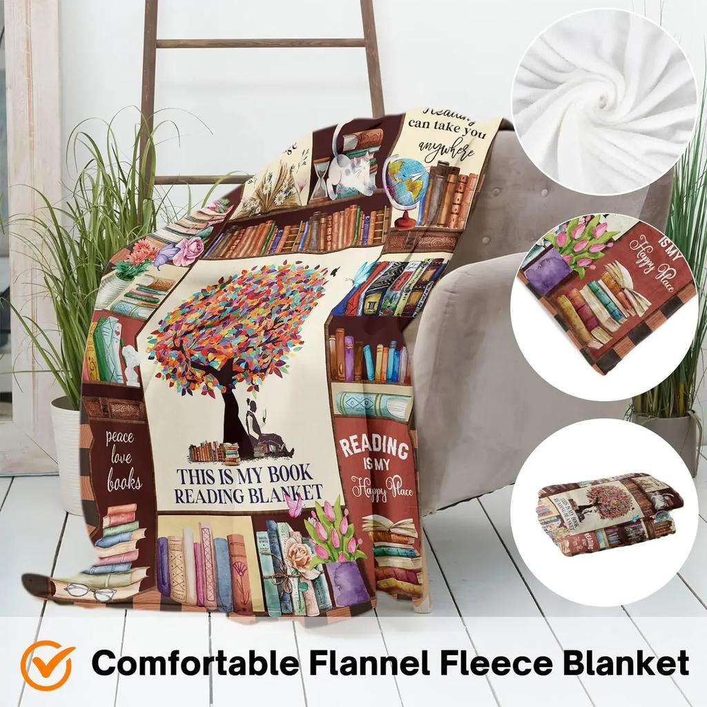 Reading Blanket for Book Lovers, Soft Lightweight Kids Blanket, Librarian Gift, Bookworm Gift Blanket, Blankets for Beds