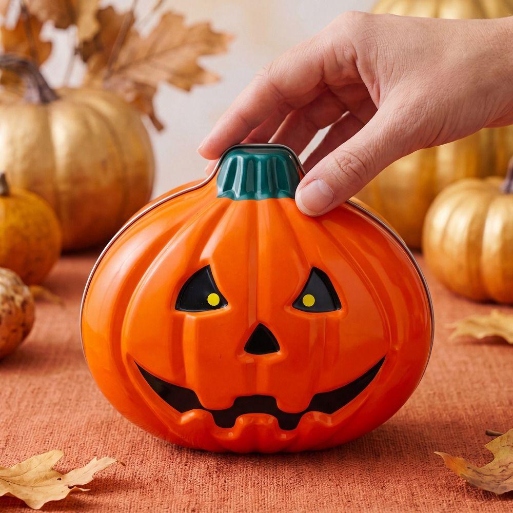 Decorative Halloween Pumpkin Face Tinplate Box Cartoon Pumpkin Face Cookie Box Party Supply
