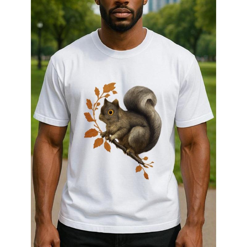 European Size Healing Squirrel Men'S Print Short-Sleeved T-shirt | Loose Crew Neck, Comfortable and Unique, Casual Commuting Shirt