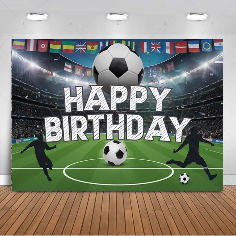 Boys Football Field Themed Birthday Party Banner Backdrop, Adult and Children s Birthday Party Decoration Photography Backdrop Vinyl 75X50cm