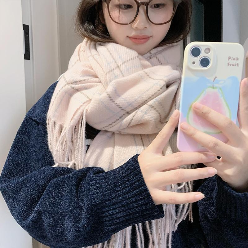 Korean Atmosphere Scarf Women's Winter Imitation Cashmere Plaid Warm Scarf Thickened Student New