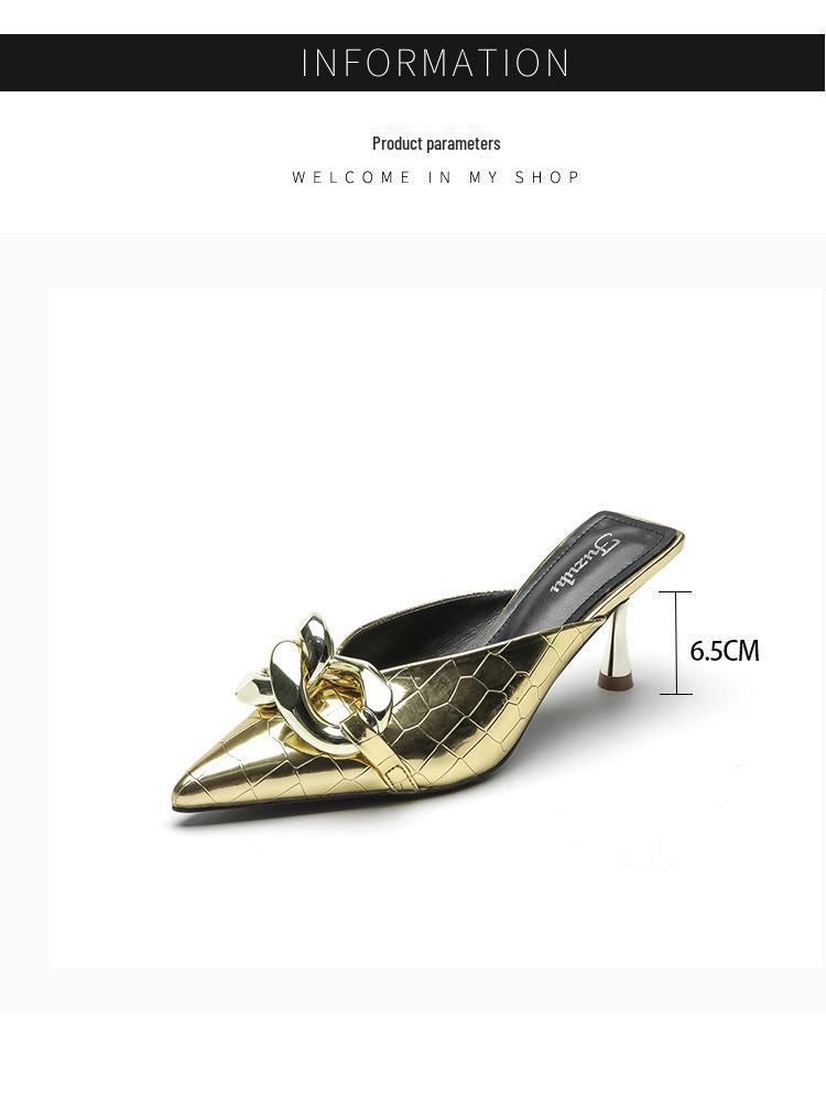 Silver Chain High Heel Baotou Sandals for Women - European & American Summer 2023 Collection