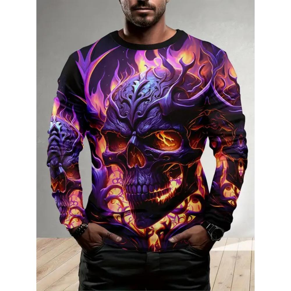 Personalized Design 3D Digital Printing Men's Street Trendy Round Neck Long Sleeved T-shirt