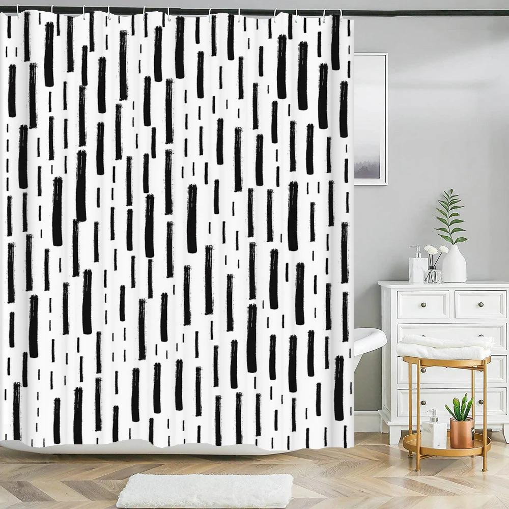 Black White Stripes Pattern Texture Shower Curtains Geometry Bathroom Waterproof Polyester Bath Curtain Home Decor With Hooks