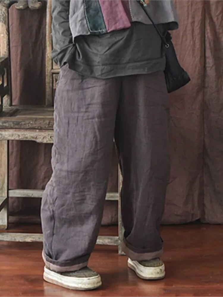 

Женские свободные брюки Johnature, однотонные свободные винтажные брюки, зимние широкие брюки One Size кофейный