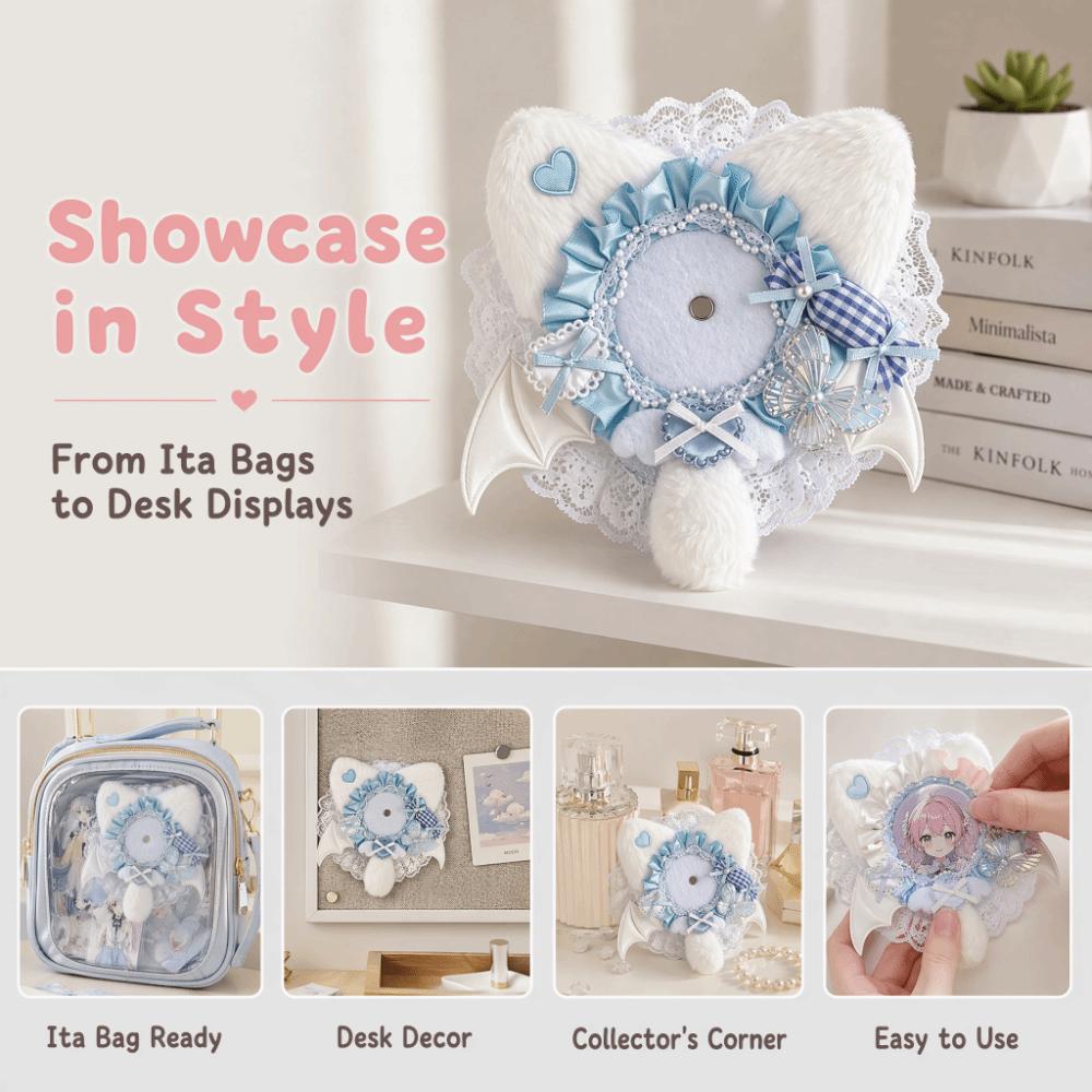 Lace Edged Badge Display Case Cat-Ear Shape Can Badge Cover Lightweight Badge Holder  Ita Bag