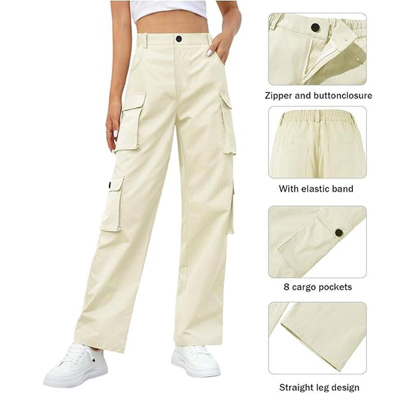 Women High Waisted Cargo Pants Y2K Trousers Wide Leg Casual Pants with 8 Pockets