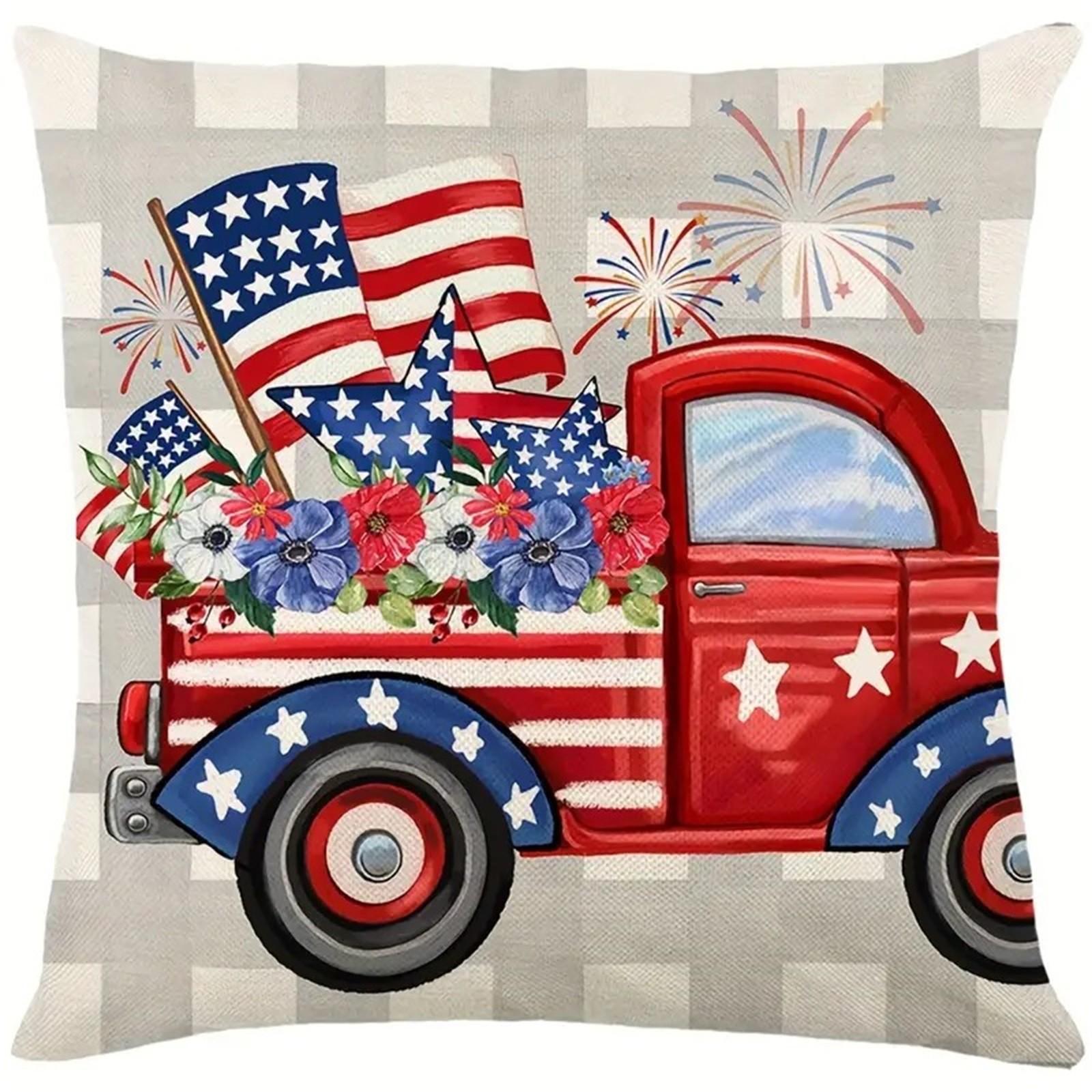 

Independence Day Series Pillow Cover Linen American Style Square Pillow Cover Holiday Atmosphere Decoration One Size