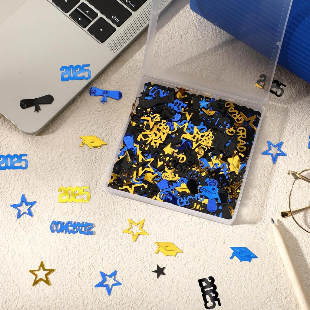 MARFOREVER Graduation Party Confetti, Class of 2025 Black Gold Blue Party Decorations Table Confetti for 2025 Graduation Theme Events Supplies