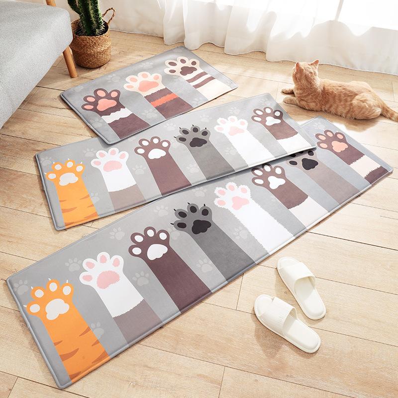 New Kitchen Floor Mat Cartoon Flannel Thick Door Mat Home Kitchen Rug Absorbent Non-slip Bath Mat Bedside Long Carpet