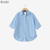 Blusa Feminina Casual Gola Reversível Cor Sólida Manga Curta Solta