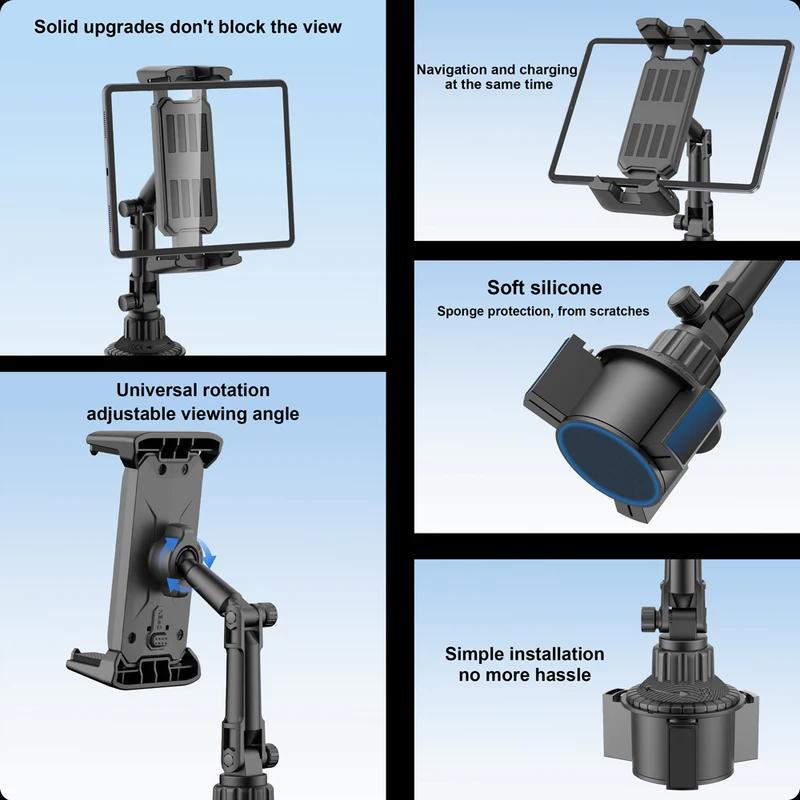 Odolný držák na nápoje do auta a stojánek na tablet pro iPad 4-14' Otočný o 360° Držák na telefon s náklonem 270° RAM Mount Příslušenství pro vozidlo SUV