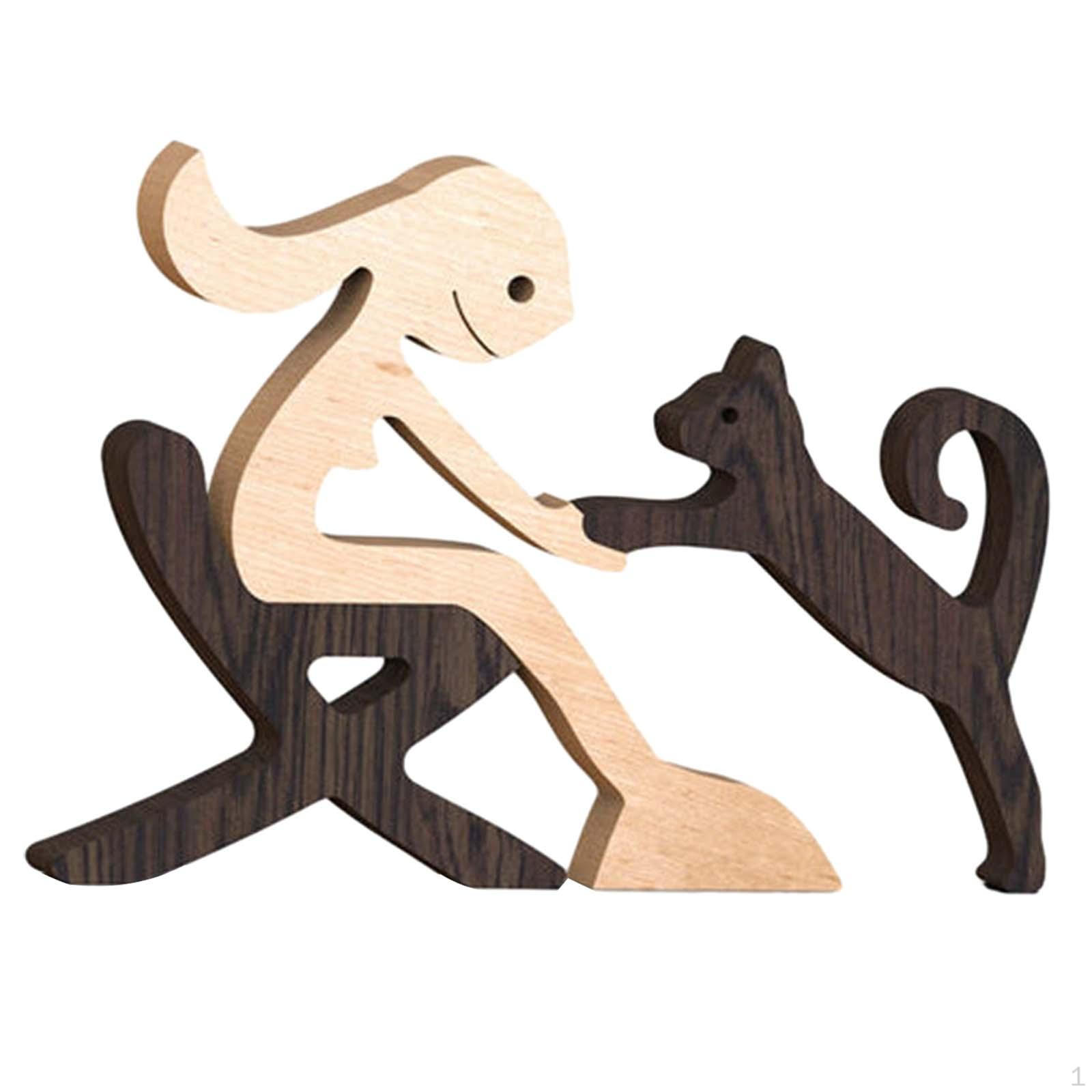 

Hand Carved Wood Dog Human Statue Sitting Woman and Wooden Gift for Lover style A