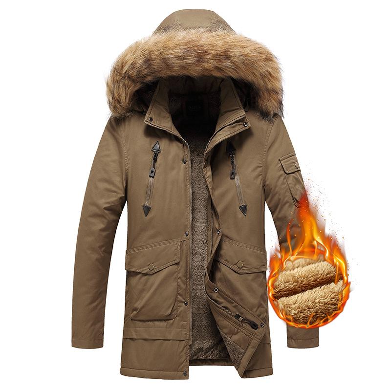 Zimowy Męski Polarowy Pogrubiony Płaszcz Watowany Bawełną Średni i Długi Luźny Płaszcz