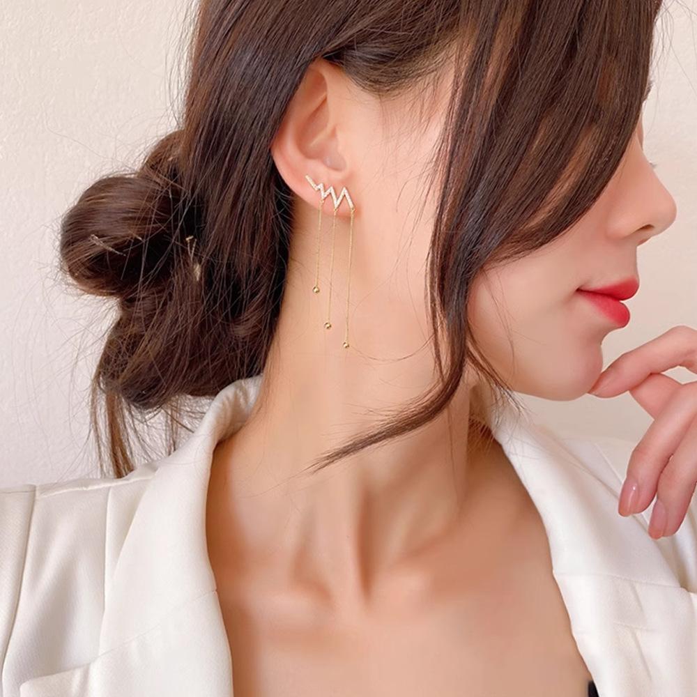 Brincos de Borla Pérola Sense Premium Agulha de Prata Celebridade Elegante Moda Brincos de Temperamento Brincos Longos de Diamante Flash de Luxo Leve Mulheres