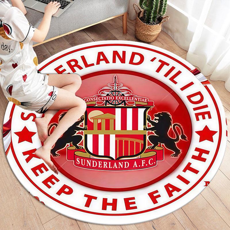 Sunderland Association Football Club Runder Teppich, Teppich für Wohnzimmer Schlafzimmer Sofa Spielzimmer Dekoration, Rutschfeste Fußmatte