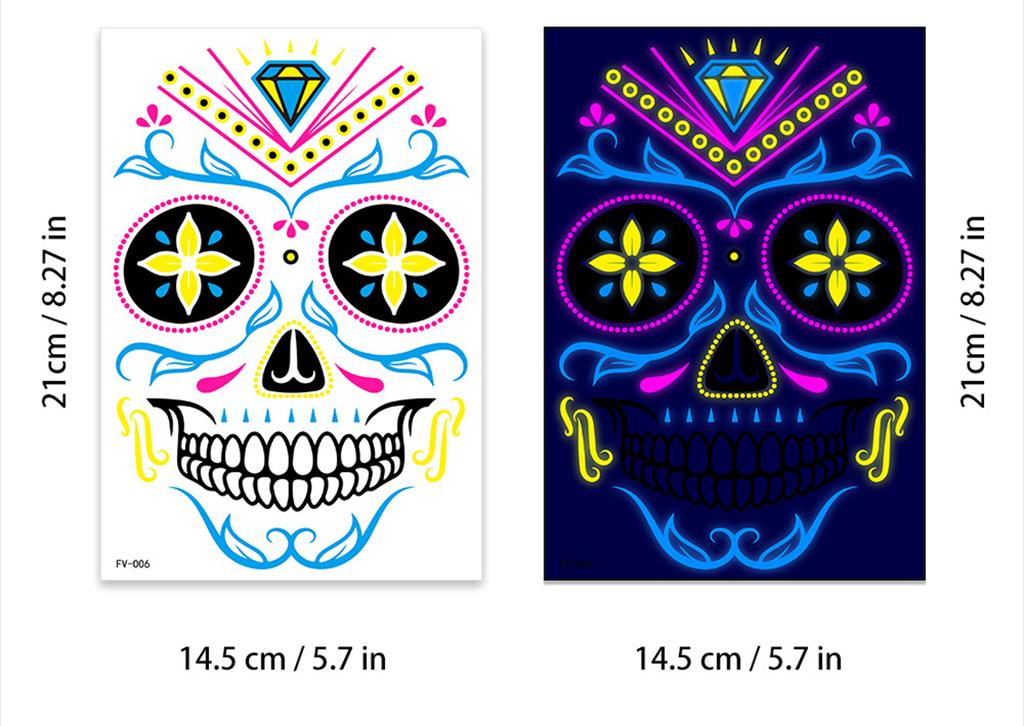 Halloween Fluorescent Stickers Funny Arm Ghost Face Waterproof Tattoo Stickers Women Men Party Supplies Masquerade Cosplay Props