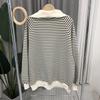 New Spring Autumn Fashion Simple Zipper Stand Panel Stripe Letter Print Casual Loose Oversized Versatile Sweater