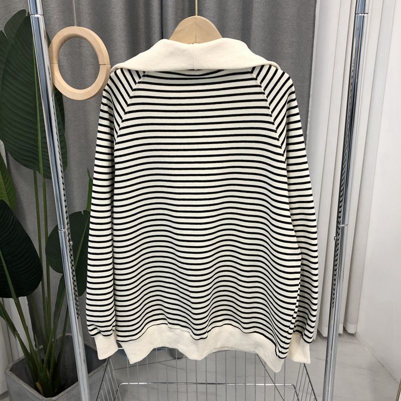 New Spring Autumn Fashion Simple Zipper Stand Panel Stripe Letter Print Casual Loose Oversized Versatile Sweater