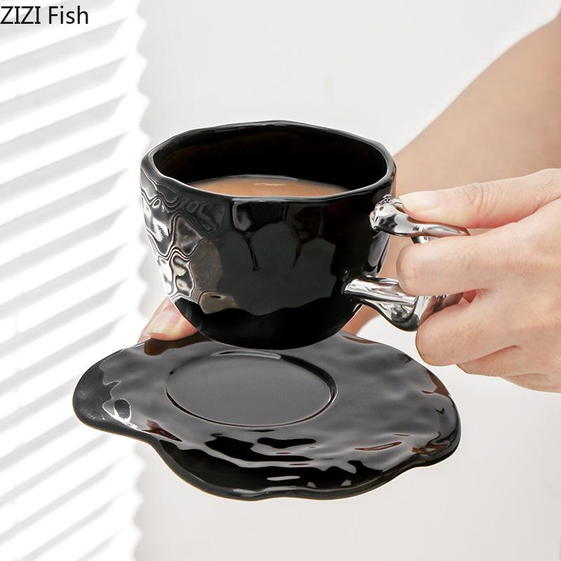 Creative Ceramic Coffee Cup and Dish Set Hotel Cafe Cappuccino Latte Coffee Cup Home Breakfast Milk Cup Office Mug Friend Gift