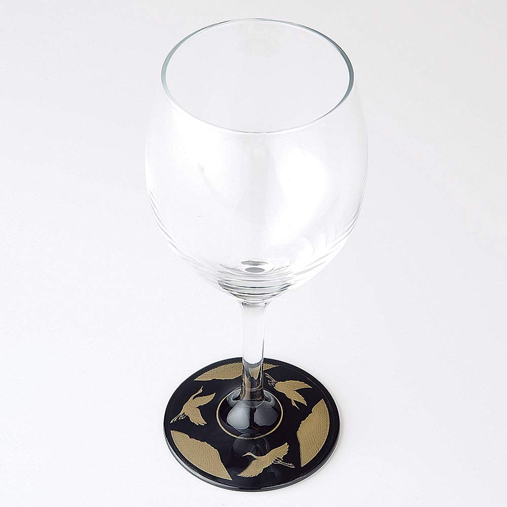 Nakanishi Kogei Nurimon De Verre Wine Glasses, Maki-e Design, Manyo Crane, Pair Set, 0770043