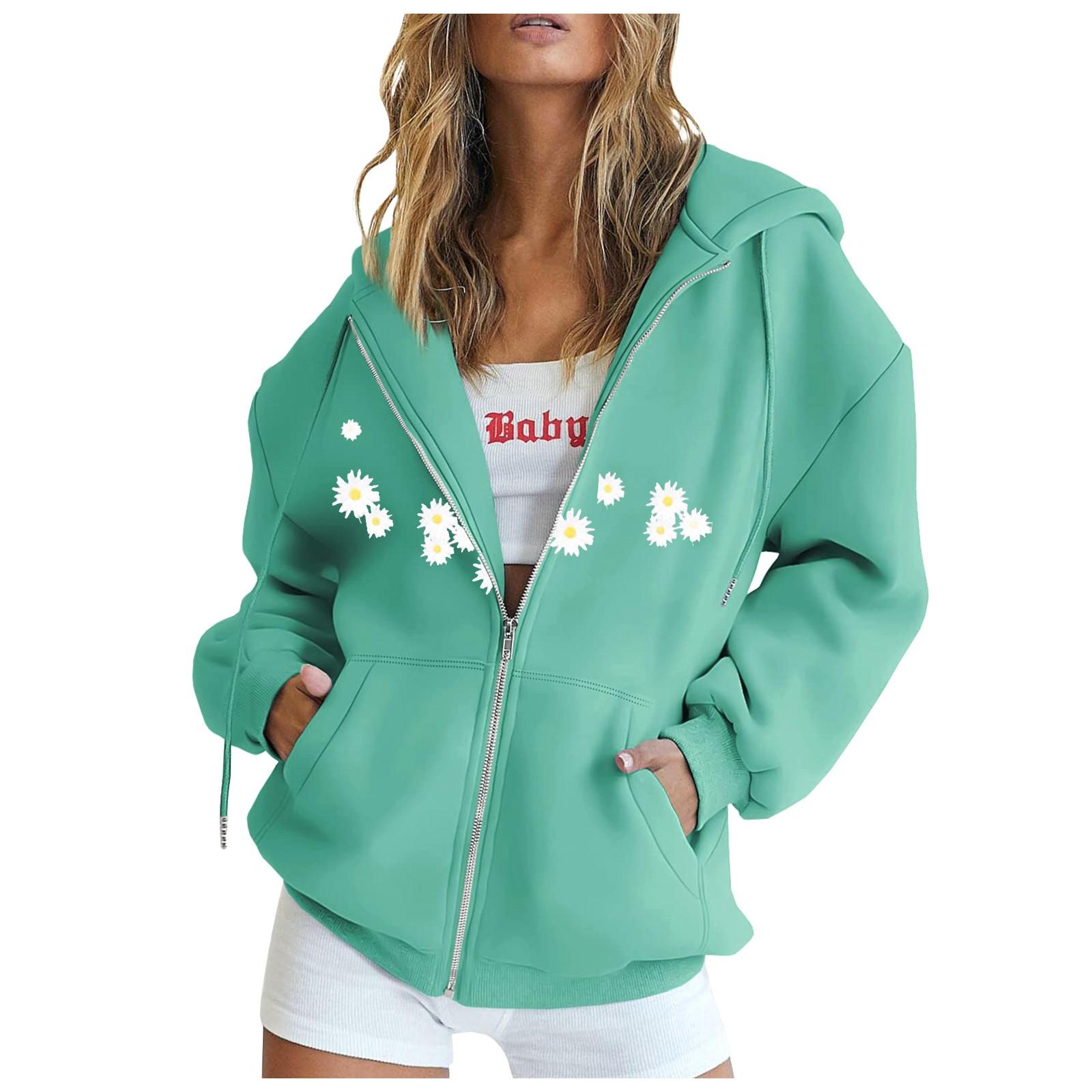 

Женская мода Свободная повседневная куртка-свитер с капюшоном и длинным рукавом с принтом M