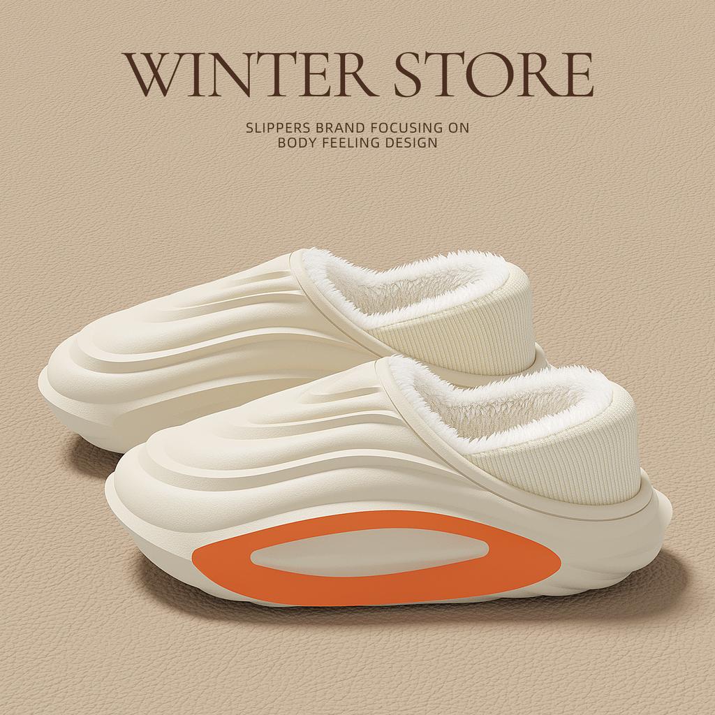 Waterproof cotton slippers, winter bag and indoor home non-slip thick-soled warm and velvet cotton shoes for outer wear.