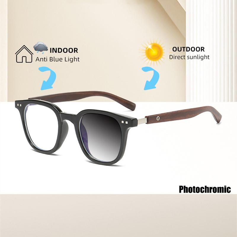 Classic Brand Design Women Retro Small Square Frame Photochromic Anti Blue Light Prescription Femal  Reading Glasses