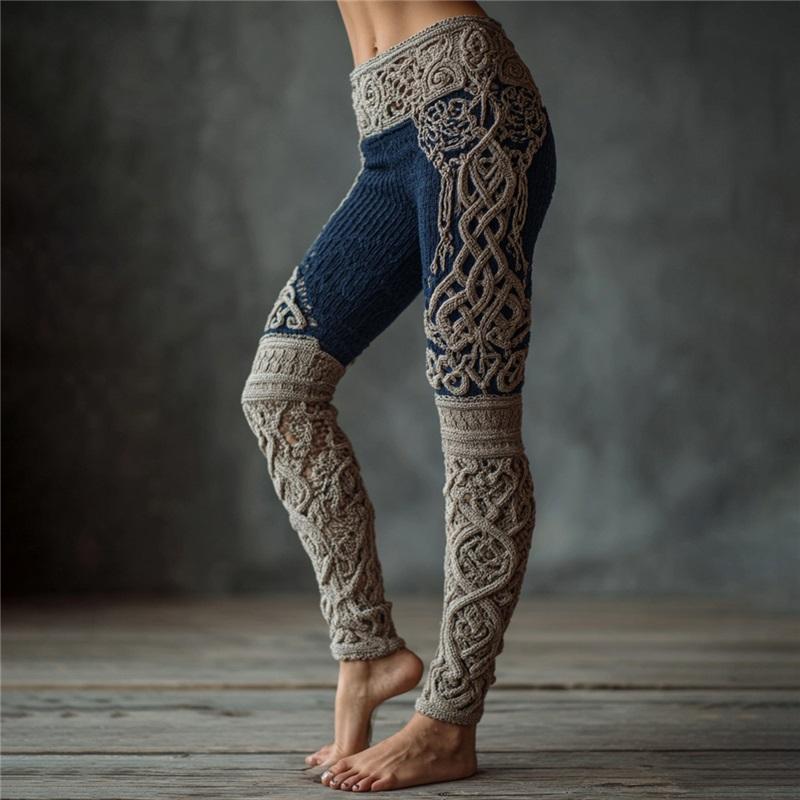 Vintage 3D kötött leggings nőknek gótikus mintával magas derék szűk nadrág Y2K punk utcai viselet rugalmas karcsúsított nadrág
