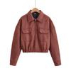 Foreign Trade Wholesale Cross-border Women's Autumn and Winter European and American Pocket Decoration Suede Textured Zipper Long Sleeve Short Jacket