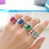 Hand Jewelry Flip Double Ring Double Diamond Ruby Emerald Ring Rectangle Gemstone Lord of the Rings Ring