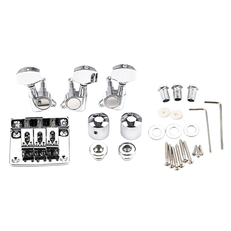 Practical 3 Strings Guitar Bridge Set Guitar Saddle Bridge with Screw Control Knob Wrench Guitar Replacement Accessories
