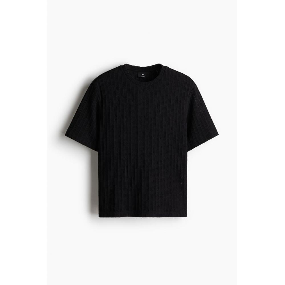 H M crocHeT Look T sHirT Regular fiT Black