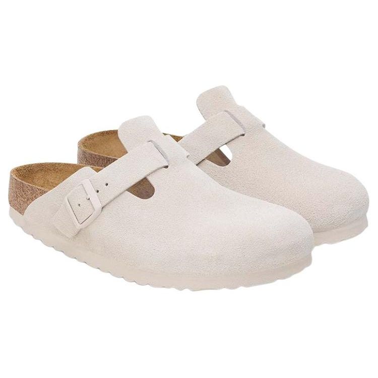 Birkenstock Boston Soft Footbed Suede Leather Narrow Antique White Unisex Sneakers 1027693