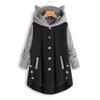 Autumn and Winter Button Hooded Cat's Ears (Steamed Cat-ear Shaped Bread) Plush Coat Irregular Color Matching Coat Women