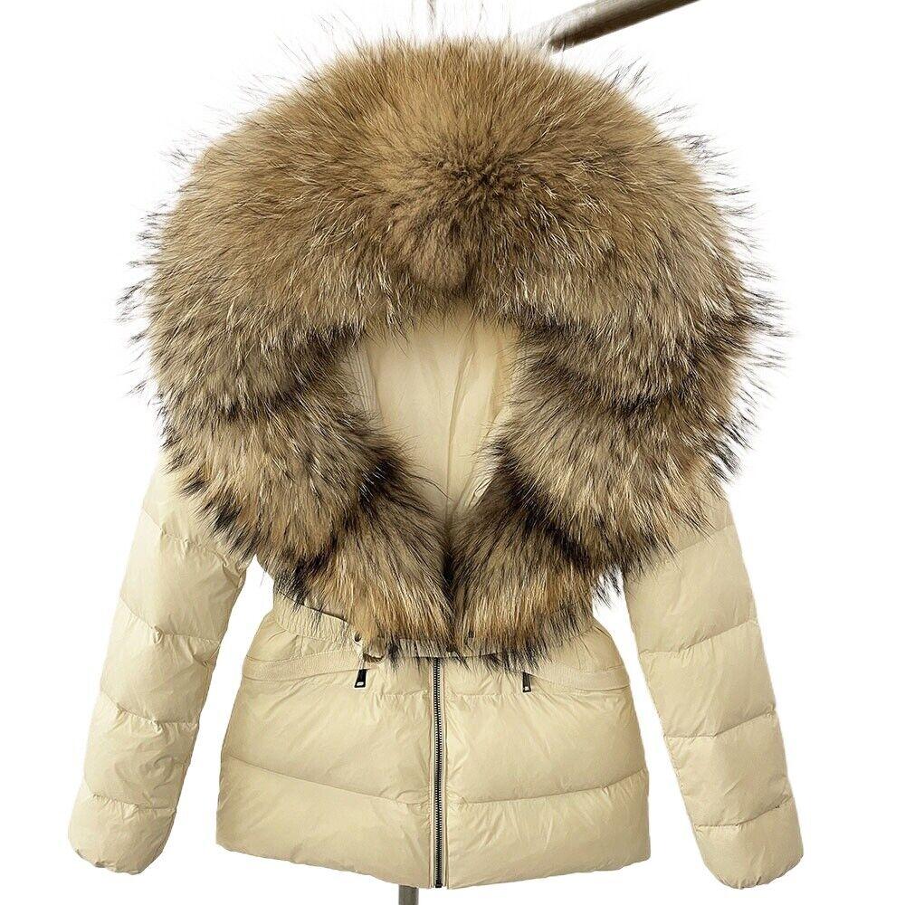 OFTBUY Winter Jacket Women's Real Raccoon Fox Fur White Duck Down Coat Thick Warm