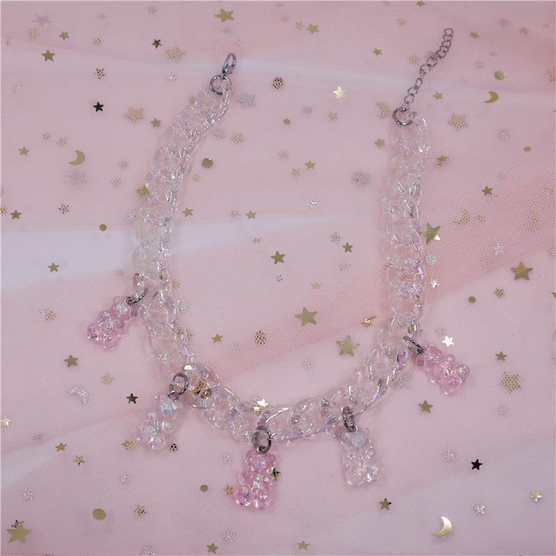 Shining Acrylic Handmade Candy Color Cute Judy Cartoon Bear Charm Necklace For Women Girl Daily Jewelry Party Gifts
