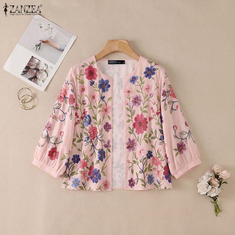 ZANZEA Women Floral Print Loose Casual Half Sleeve Cardigan Blouse