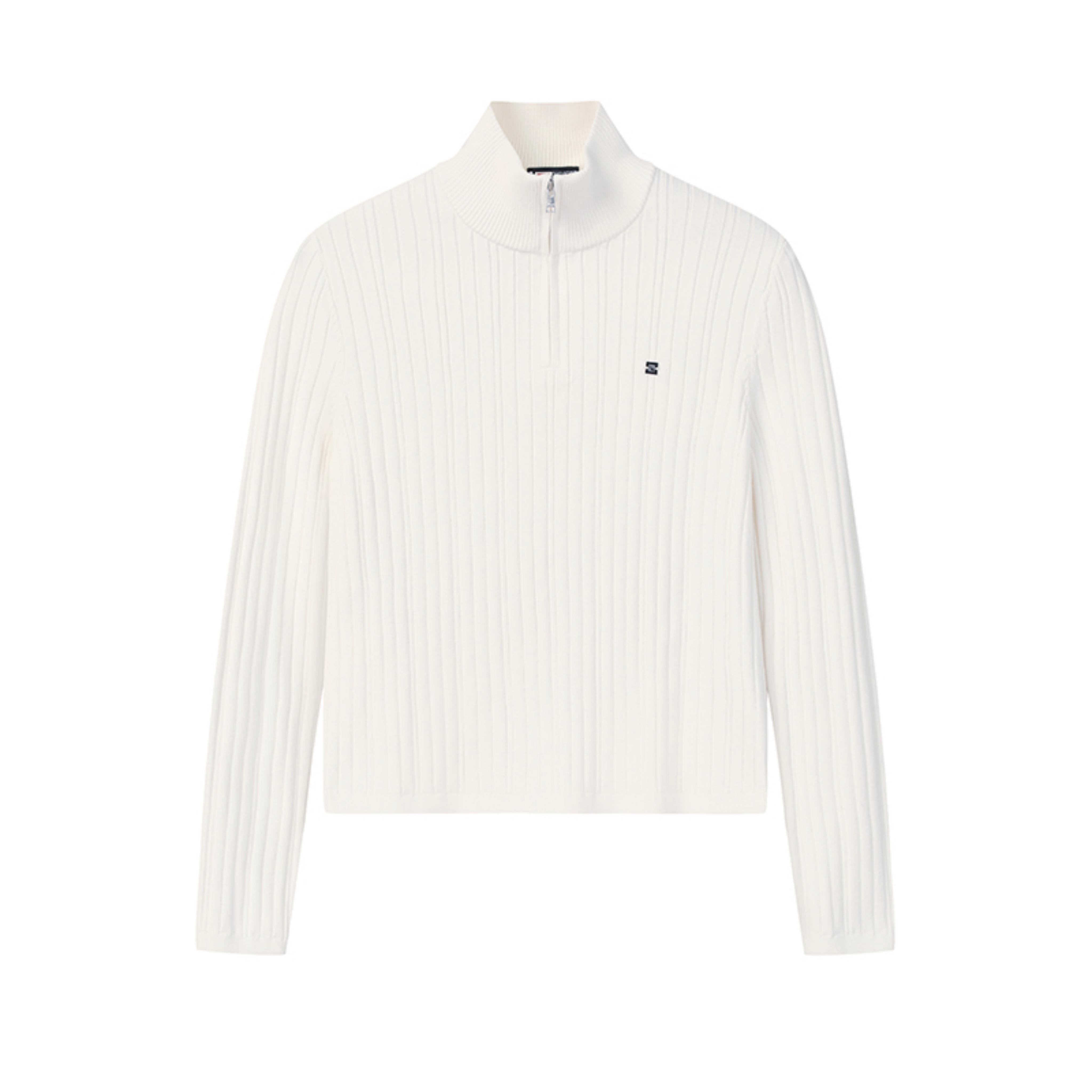 

FILA White Classic Fashion Simple Elegant Casual Comfortable Versatile Slim Fit Half-Zip Stand Collar Knit Sweater Women sweater F11W613401FIV XL