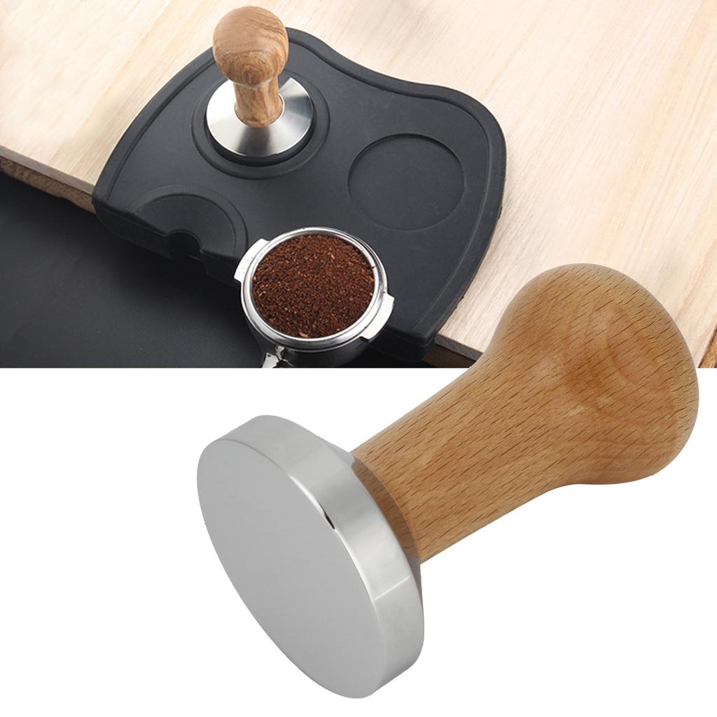 Professioneller Holz-Kaffee-Tamper Pulver-Presshammer Kaffeezubehör für Zuhause Büro 53mm Holzfarbe 53mm flache Basis