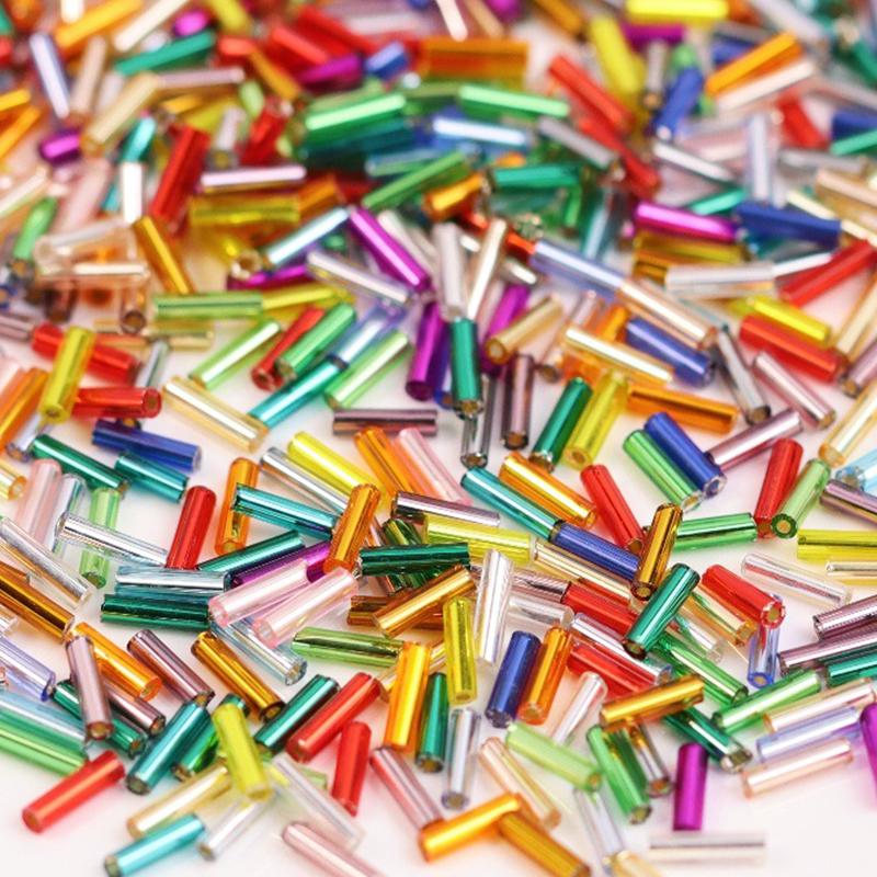 2x6mm Colorful Silver Core Czech Glass Seed Bugle Beads Tube Spacer Beads For Jewelry Making Garment Sewing Accessory