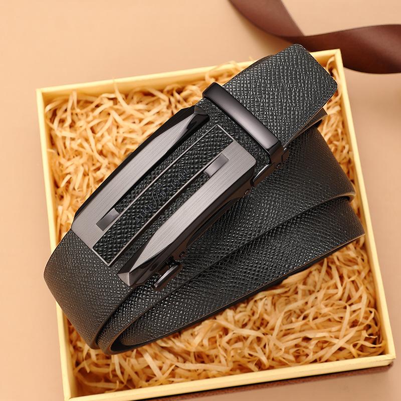 Men'S New Leather Belt, Middle-Aged And Young Fashion Business Cowhide Automatic Buckle Belt, Casual Simple Jeans Belt