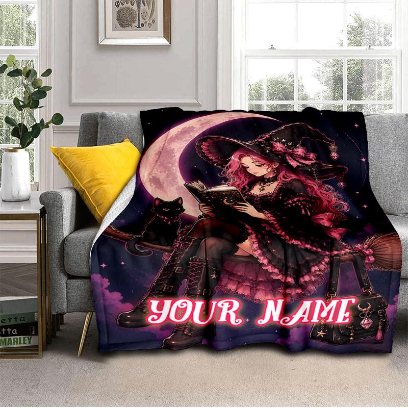 1PC Custom Name Witchcraft Moonlight. Outdooor Flannel Blankets Throw Blanket All-Season Throw Gift Bedspread for Couch, Bed, Camping Holiday Birthday
