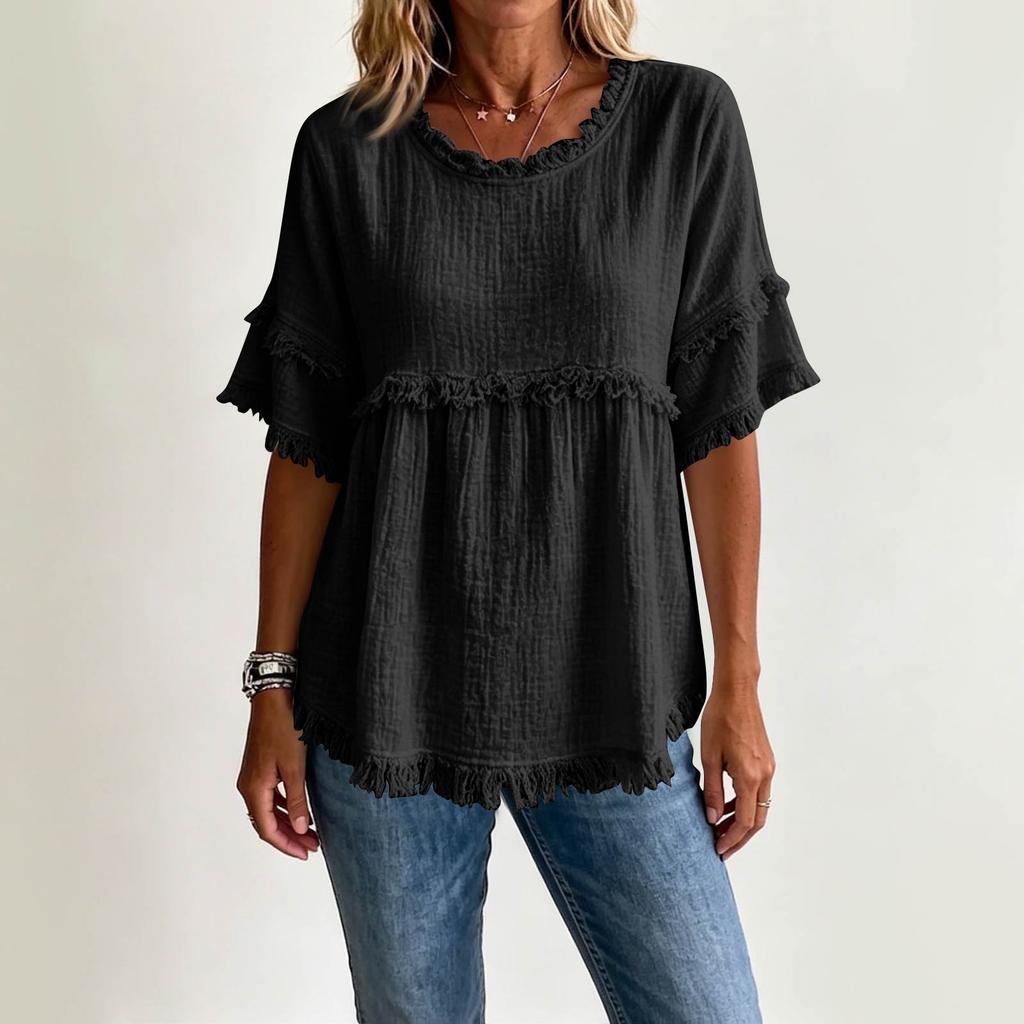 Womens Spring Tops Casual Loose Fit Womens Summer Shirts 2026 Short Sleeve Tshirts Shirts for Women Dressy Tops for Women
