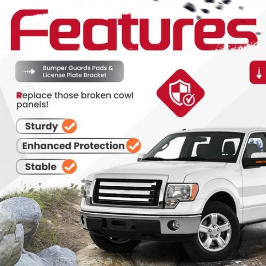 Front Bumper License Plate Bracket & Guards Pads Cap For 2009-2014 Ford F150