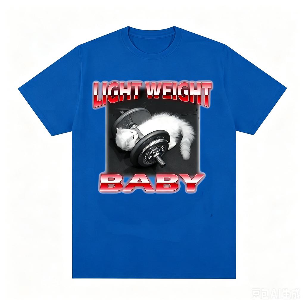 Funny Cat Dumbbell Print Round Neck Tshirt For Adult And Kids Casual Loose Short Sleeve Top Summer Clothes Graphic T Shirts