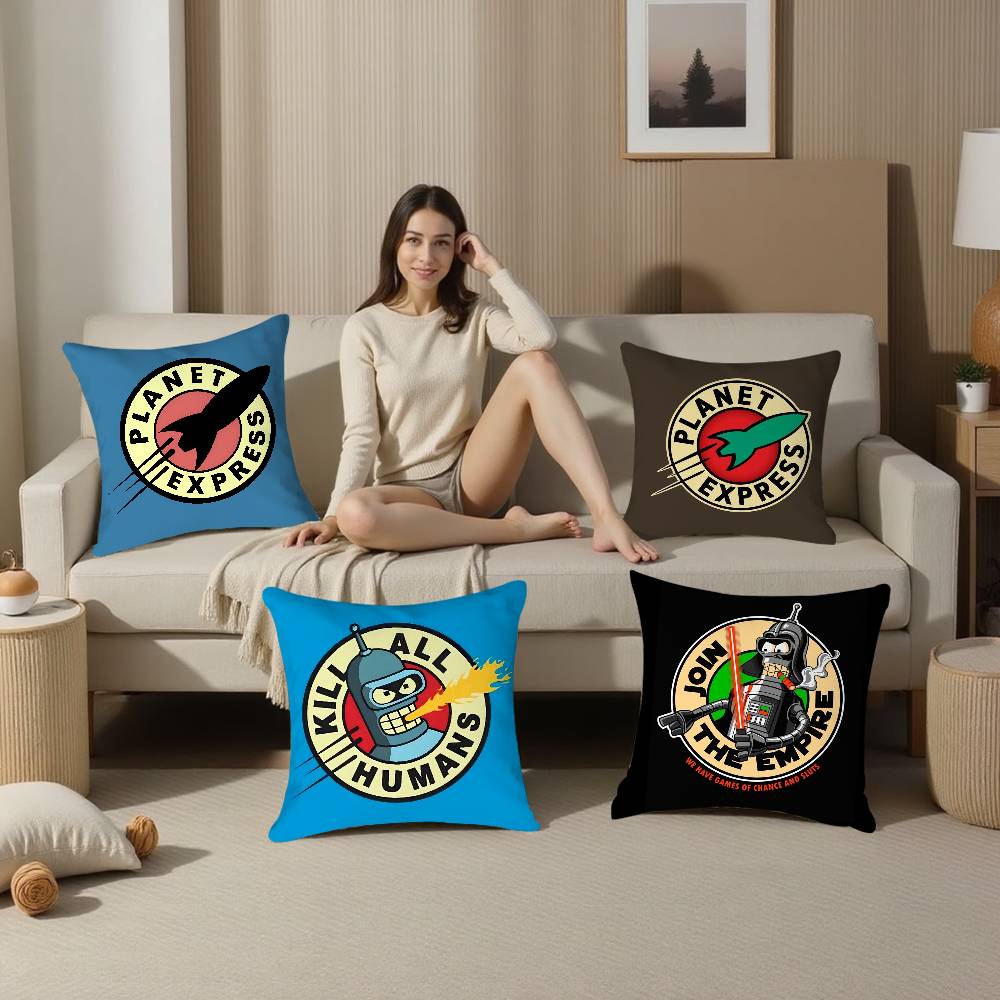 F-Futurama B-Bender Pillow Case Plush Fabric Soft Double Sided Print Sofa Cushion Cover Throw Pillow Covers