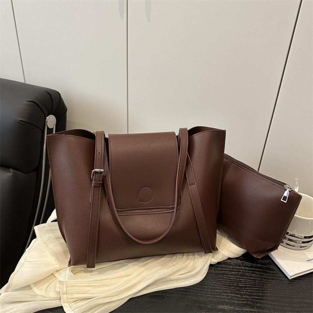 

2pcs/set Hand-held Women Tote Bags Large Capacity Single Shoulder Bag Commuting кофейный